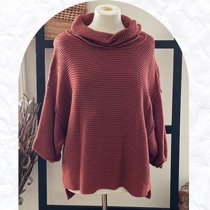 Free People Womens Burnt Orange Cotton Turtleneck Pullover Chunky Sweater Size L
